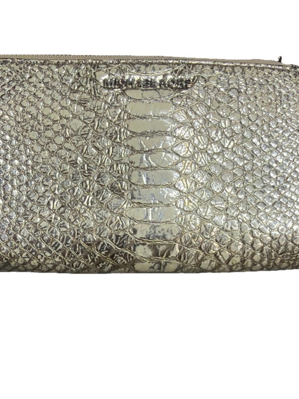 Michael Kors Metallic silver patent leather Croc-Embossed Zip Wallet clutch - Picture 9 of 16